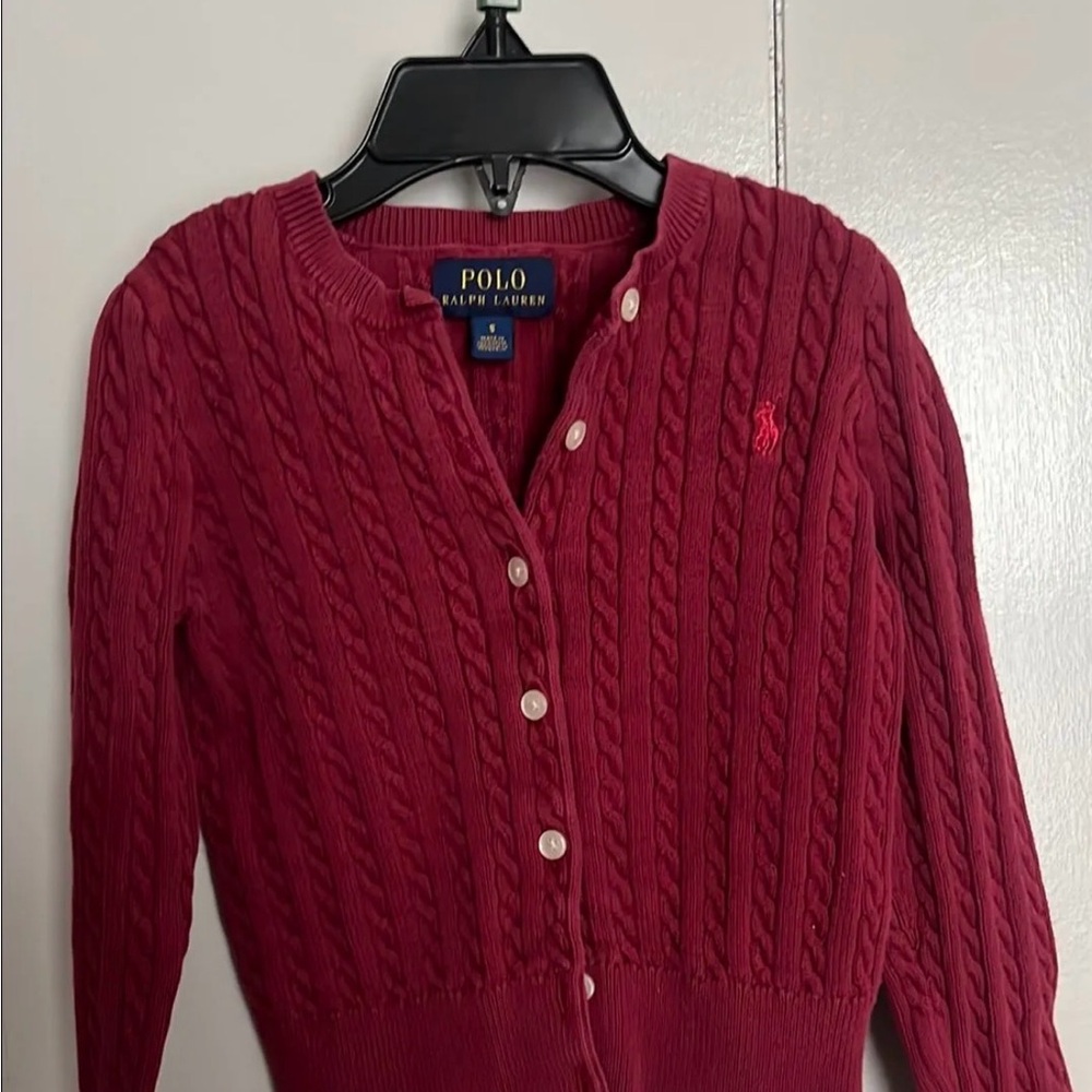 Polo Ralph Lauren Girl’s Cable Knit Cardigan - Deep Wine / Magenta - Sz 5